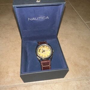 NEW IN BOX Nautica Timepiece with Yellow Face and Brown Band